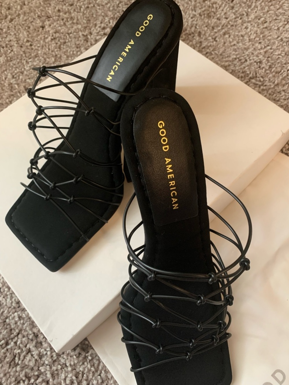 Good American Black Multi-Strap Square-Toe Heeled Mules - Picture 9 of 11